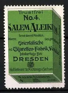 Reklamemarke Salem Aleikum No. 4, Orientalische Tabak- und Cigaretten-Fabrik Yenidze, Dresden, Zigarettenschachtel