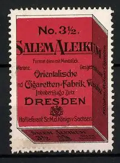 Reklamemarke Salem Aleikum No. 4, Orientalische Tabak- und Cigaretten-Fabrik Yenidze, Dresden, Zigarettenschachtel