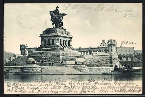 AK Coblenz, Blick zum Kaiser Wilhelm-Denkmal