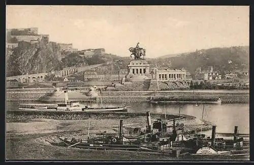 AK Koblenz, Das deutsche Eck mit Kaiser Wilhelm-Denkmal