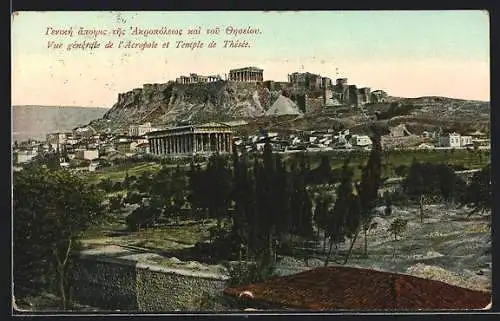 AK Athènes, vue générale de l`Acropole et temple de Thésée