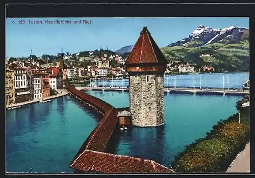 AK Luzern, Kapellbrücke und Rigi