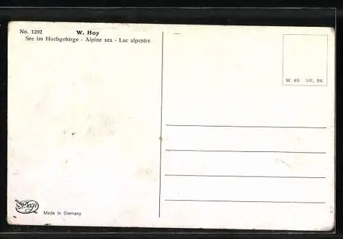Ölgemälde-Imitations-AK Degi Nr. 1292: See im Hochgebirge, W. Hoy