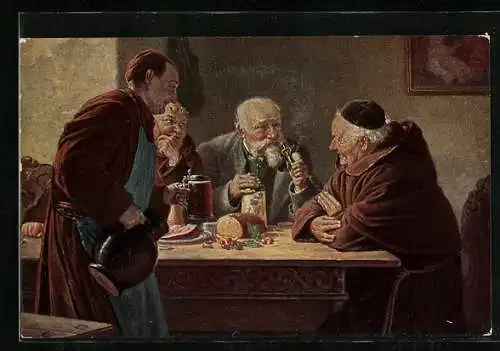 Ölgemälde-Imitations-AK Degi Nr. 1135: Starker Tabak, Herrenrunde am Tisch, Grützner