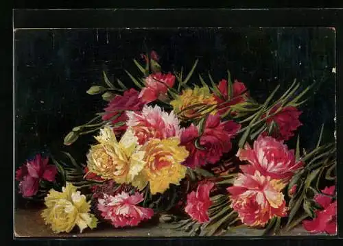 Ölgemälde-Imitations-AK Degi Nr. 1144: Korb mit Nelken