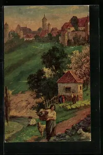 Ölgemälde-Imitations-AK Degi Nr. 413: Rothenburg o. T., Blick von der alten Burg