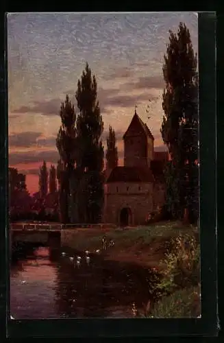 Ölgemälde-Imitations-AK Degi Nr. 1151: Am Dorfweiher