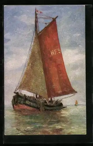 Ölgemälde-Imitations-AK Degi Nr. 1253: Fischerboot H. F. 5