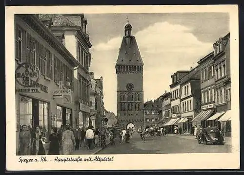 AK Speyer, Hauptstrasse mit Altpörtel