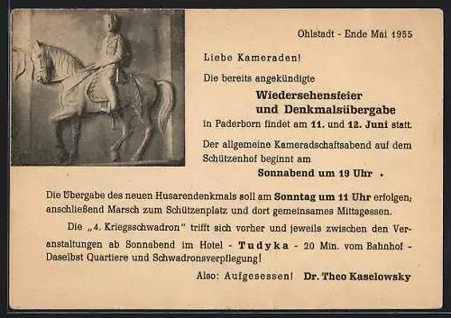 AK Ohlstadt / Obb., Gut Bartholomae, Dr. Theo Kaselowsky, Einladung zum Kameradschaftsabend 1955