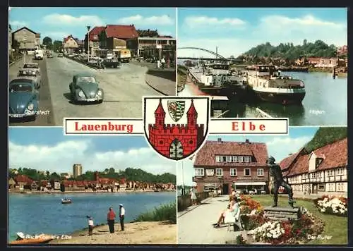 AK Lauenburg / Elbe, Oberstadt, Hafen, der Rufer, Wappen
