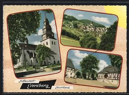 AK Eversberg / Sauerland, Kirche, Teil- und Gesamtansicht