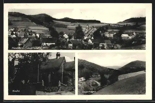 AK Hesborn (Sauerland), Ortsansicht, kirche und Degenhagen