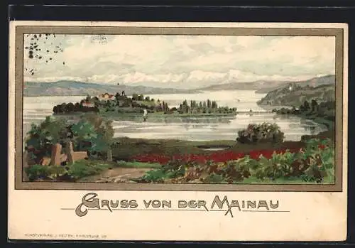 Künstler-AK K. Mutter: Mainau, Panorama m. Bodensee