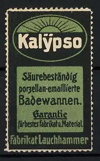 Reklamemarke Kalypso säurebeständige Porzellan-emaillierte Badewannen, Fabrikat Lauchhammer