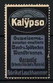 Reklamemarke Kalypso gusseiserne Porzellan-emaillierte Wasch- und Spülbecken, Badewannen, Fabrikat Lauchhammer