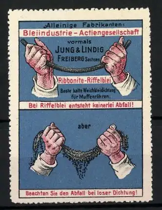 Reklamemarke Bleiindustrie AG vormals Jung & Lindig, Freiberg i. Sa., Ribbonite Riffelblei