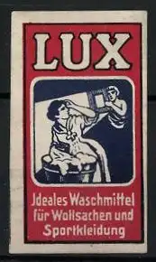 Reklamemarke Lux - ideales Waschmittel für Wollsachen und Sportbekleideung, Waschfrau