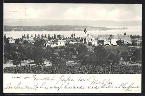 AK Kreuzlingen, Ortspanorama mit Kirche