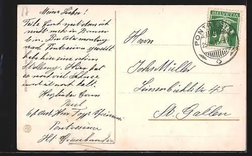 AK Pontresina, Gesamtansicht mit Den Alpen