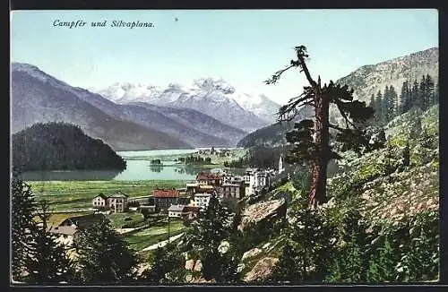 AK Campfer, Ortsansicht mit Blick nach Silvaplana