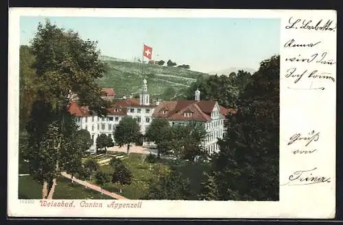 AK Weissbad, Schweizer Fahne am Kurhaus