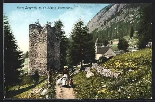 AK Pontresina, Turm Spagnola und St. Maria