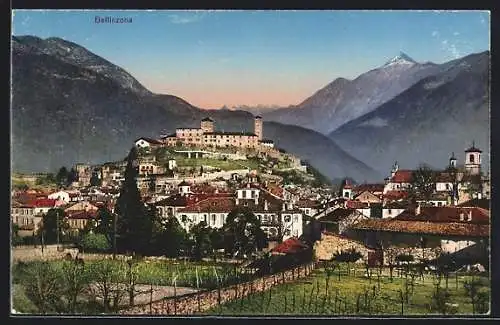 AK Bellinzona, Totalansicht von einem Berg aus