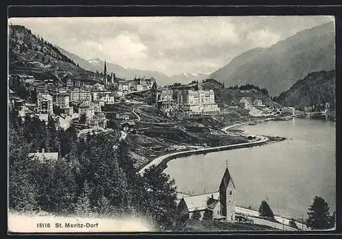 AK St. Moritz-Dorf, Teilansicht am See