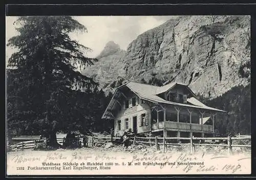 AK Melchtal, Gasthaus Waldhaus Stöckalp mit Kesselenwand