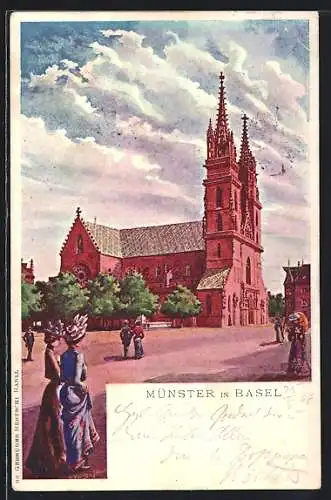 Künstler-AK Basel, Blick zum Münster