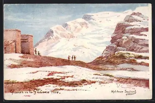 Künstler-AK Glacier dela G-Gasse, Männer an einem Gletscher