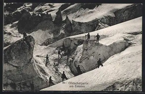 AK Eismeer, Gletscherpartie mit Bergsteigern