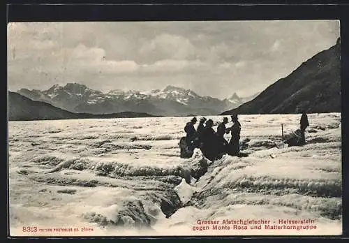 AK Grosser Aletschgletscher, Heisserstein gegen Monte Rosa und Matterhorngruppe