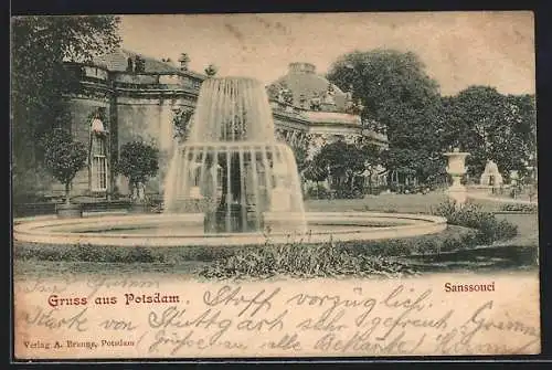 AK Potsdam, Schloss Sanssouci mit Schalenfontainen