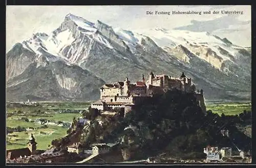 AK Salzburg, Festung Hohensalzburg mit Untersberg