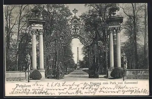AK Potsdam, Eingang zum Park von Schloss Sannssouci