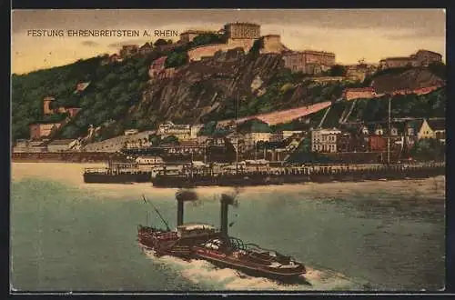 AK Koblenz a. Rhein, Blick zur Festung Ehrenbreitstein