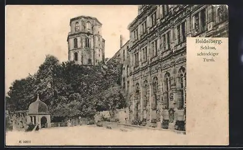 AK Heidelberg, achteckiger Turm vom Schloss