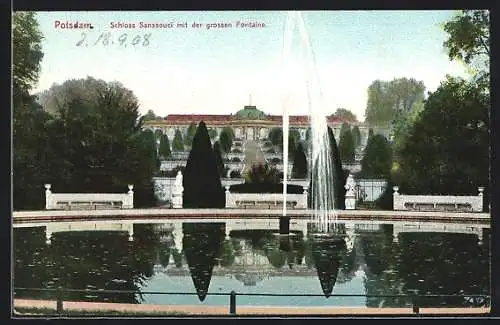 AK Potsdam, Schloss Sanssouci mit der grossen Fontaine