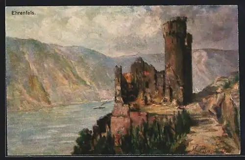 Künstler-AK Bingen a. Rhein, Burg Ehrenfels