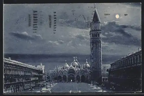 Mondschein-AK Venezia, Piazza e Basilica S. Marco