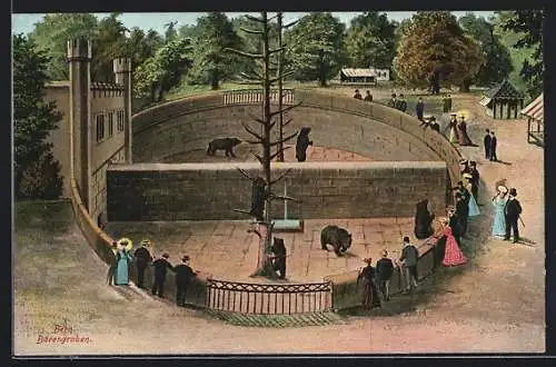 AK Bern, Zoo, Besucher stehen am Bärengraben