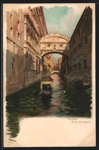 Künstler-AK Meissner & Buch (M&B) Nr. 1259: Venezia / Venedig, Ponte dei Sospiri, Seufzerbrücke