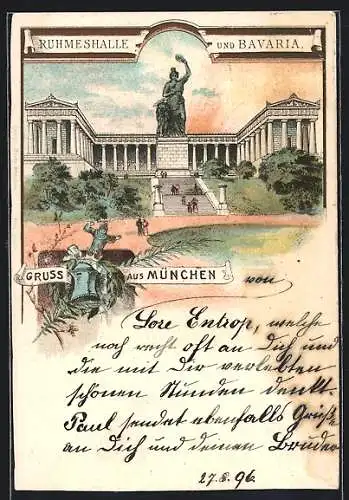 Lithographie München, Ruhmeshalle und Bavaria