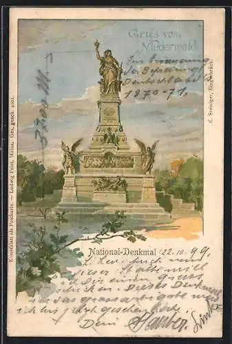 Lithographie Niederwald, National-Denkmal