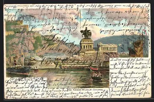 Künstler-AK Coblenz, Das Kaiser Wilhelm-Denkmal