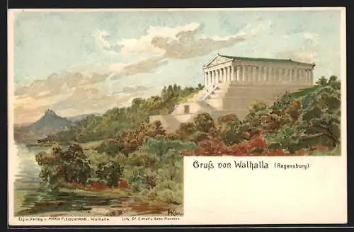 Lithographie Donaustauf, Walhalla