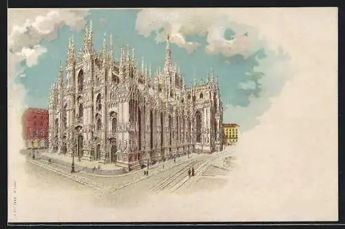 Lithographie Mailand, Motiv vom Dom