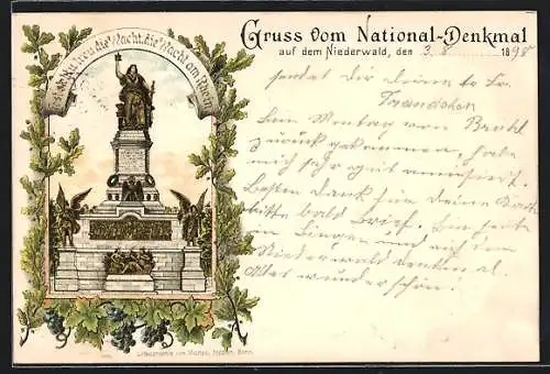 Lithographie Niederwald, National-Denkmal